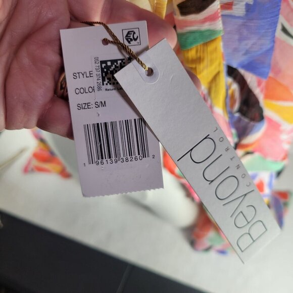 Beyond Control Colorful Floral Chiffon Tie-Front Beach Resort Cover-Up Wrap S/M - Picture 5 of 8